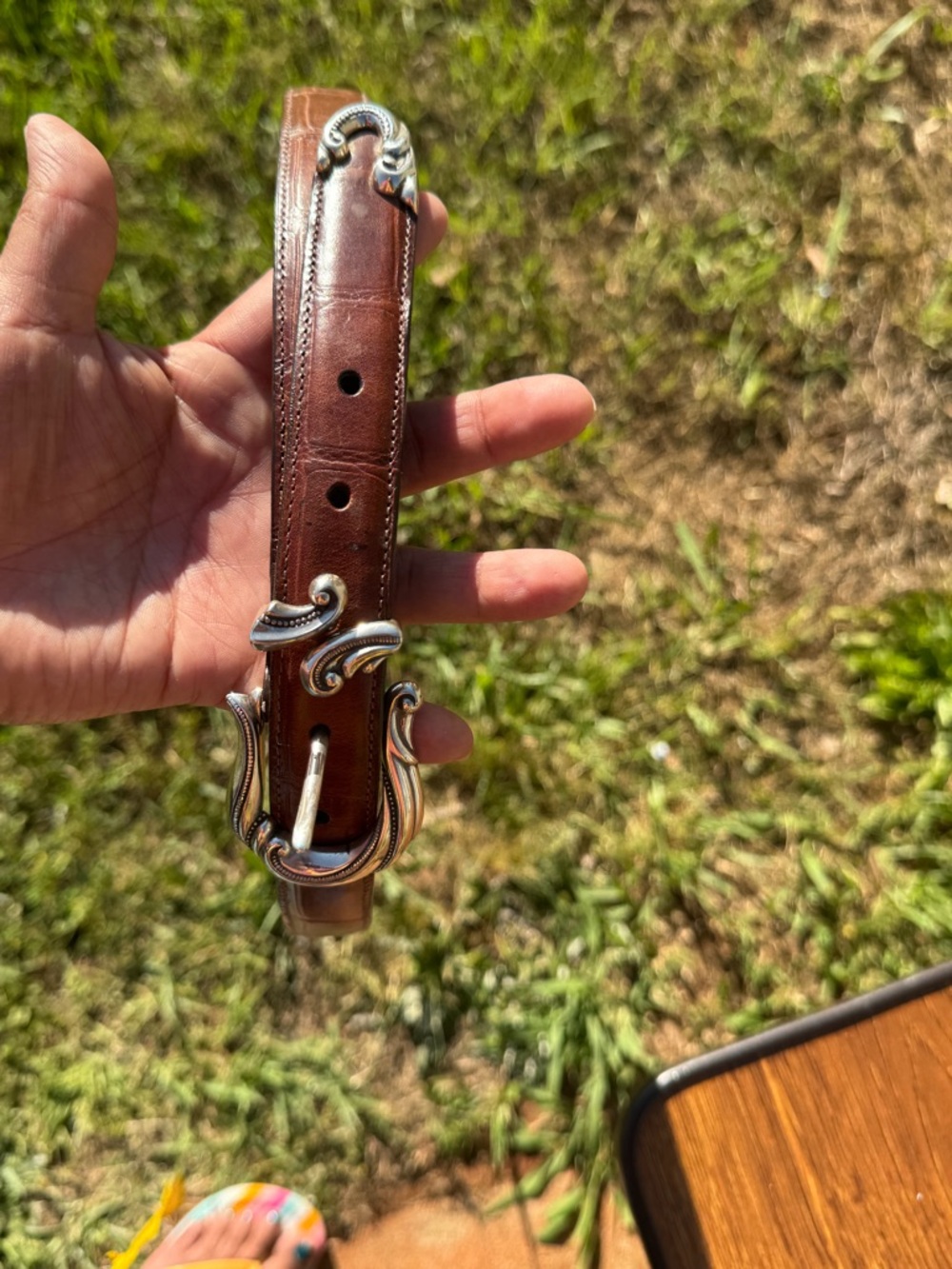 Brighton M24507 Leather Belt Brown Croc Western Silver Buckle Boho - Picture 8 of 10
